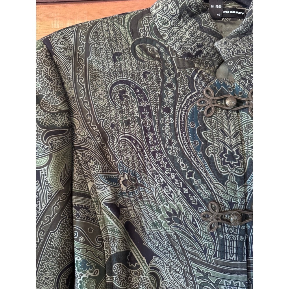 Linda Allard Ellen Tracy Paisley Print Button Up Mandarin Collar wool silk - Picture 4 of 9